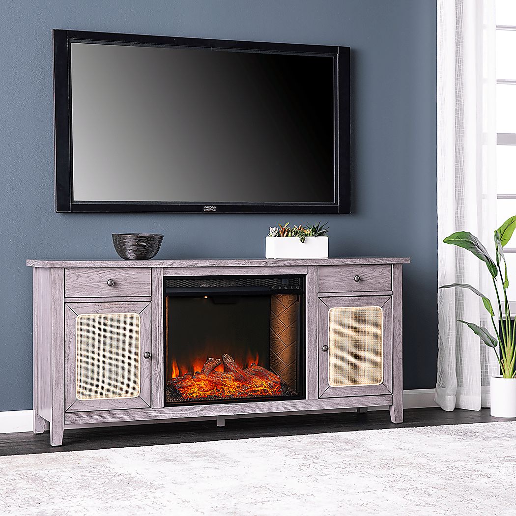 Rooms To Go Welford III Gray 58 in. Console with Smart Fireplace